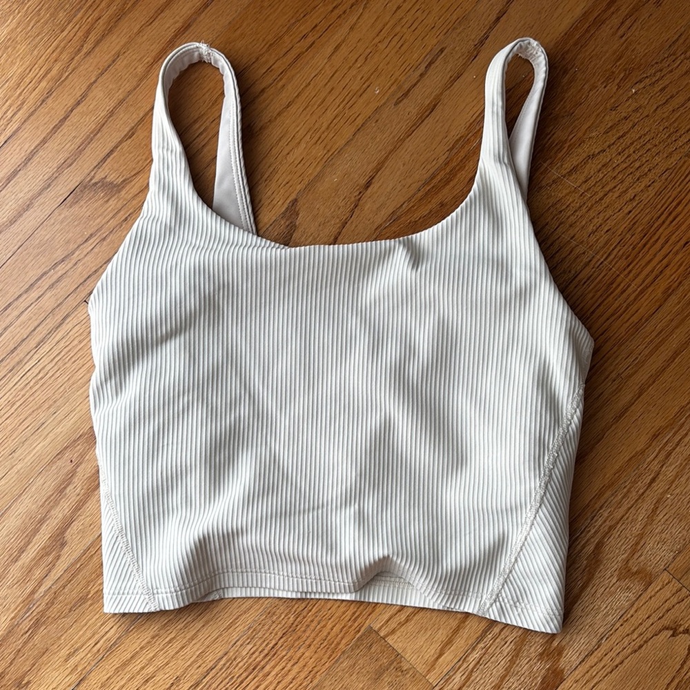Cream Ribbed Crop Top with built in bra size small